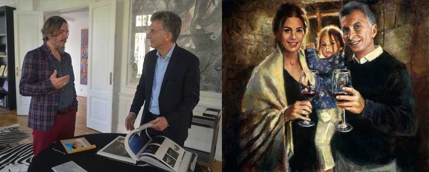 El presidente argentino Mauricio Macri recibió al artista plástico Fabián Pérez 